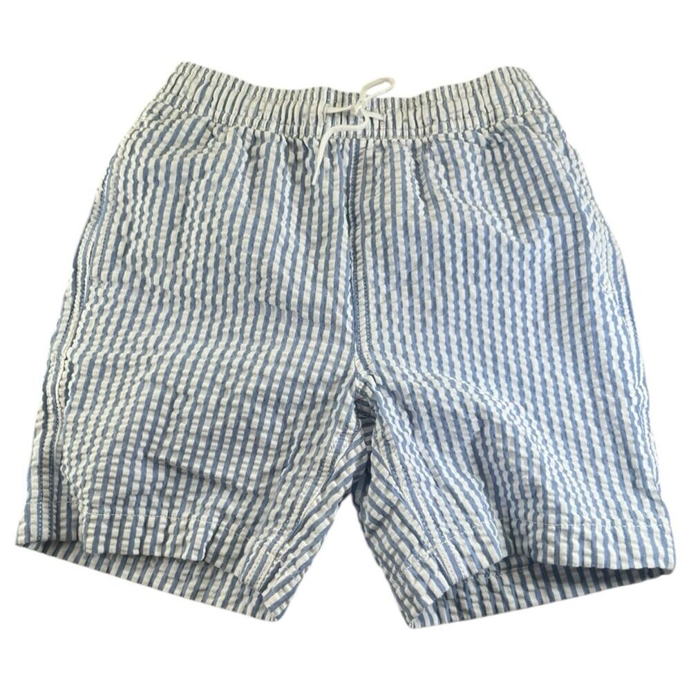 Crewcuts Seeksucker Striped Swim Trunks Mesh Lined Shorts Blue White Stripes 8